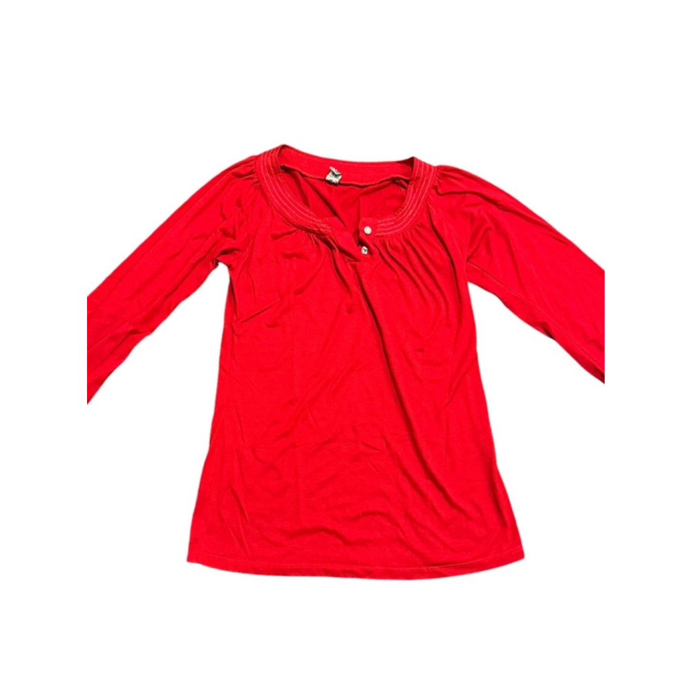BKE Women’s Red Long Sleeve Shirt Rhinestone Contrast Stitching Size Large - Picture 4 of 9